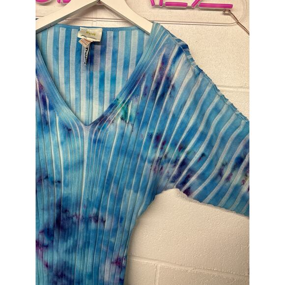 New Maeve Anthropologie Sz Small Hum + Bee Blue Tie Dye Dolman Sleeve Midi Dress - Picture 2 of 5